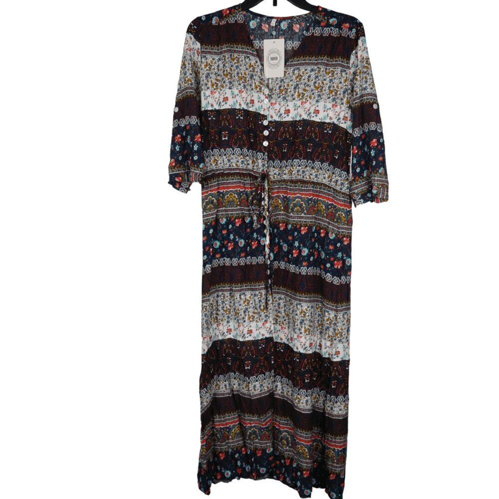 NXH Women's Brown & White Arabesque Button-Up Dress XL